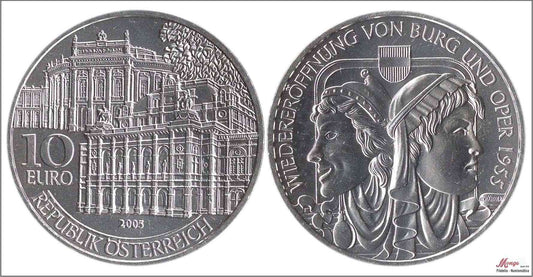 Austria - 2005 - Monedas euros en plata - S/C / UNC - 10 € año 2005 Opera / Teatro en Folder / 16 gr. plata