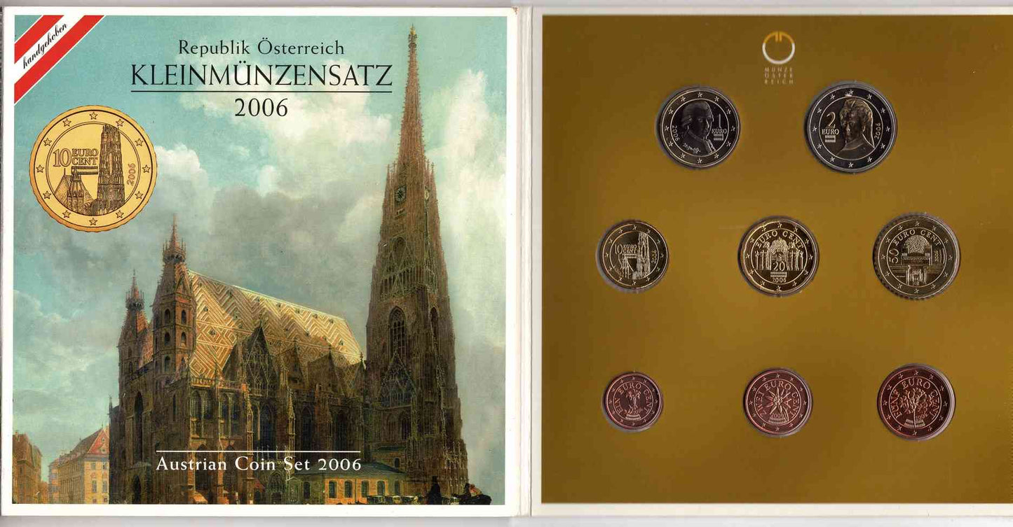 Austria - 2006 - Monedas Euros en cartera oficial - FDC / MS - Cartera 2006 (8monedas)