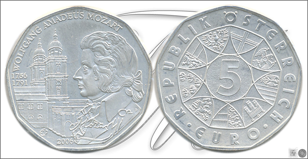 Austria - 2006 - Monedas euros en plata - FDC / MS - 5 € año 2006 Mozart en Salzburg / plafon