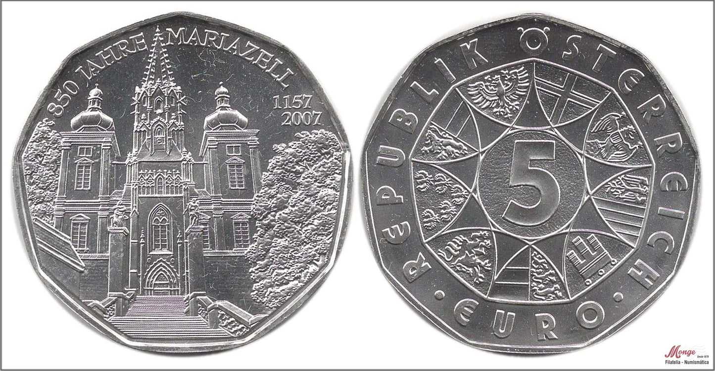 Austria - 2007 - Monedas euros en plata - Nº KM03145 - S/C / UNC - 5 € año 2007 / 850 Aniv. Mariazell