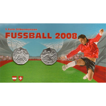 Austria - 2008 - Monedas euros en plata - FDC / MS - 5 € + 5 € año 2008 Eurocopa Futbol (2 monedas) en Folder