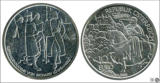 Austria - 2009 - Monedas euros en plata - S/C / UNC - 10 € Año 2009 / Cuentos y leyendas / Ricardo Corazon de Leon en Durnstein