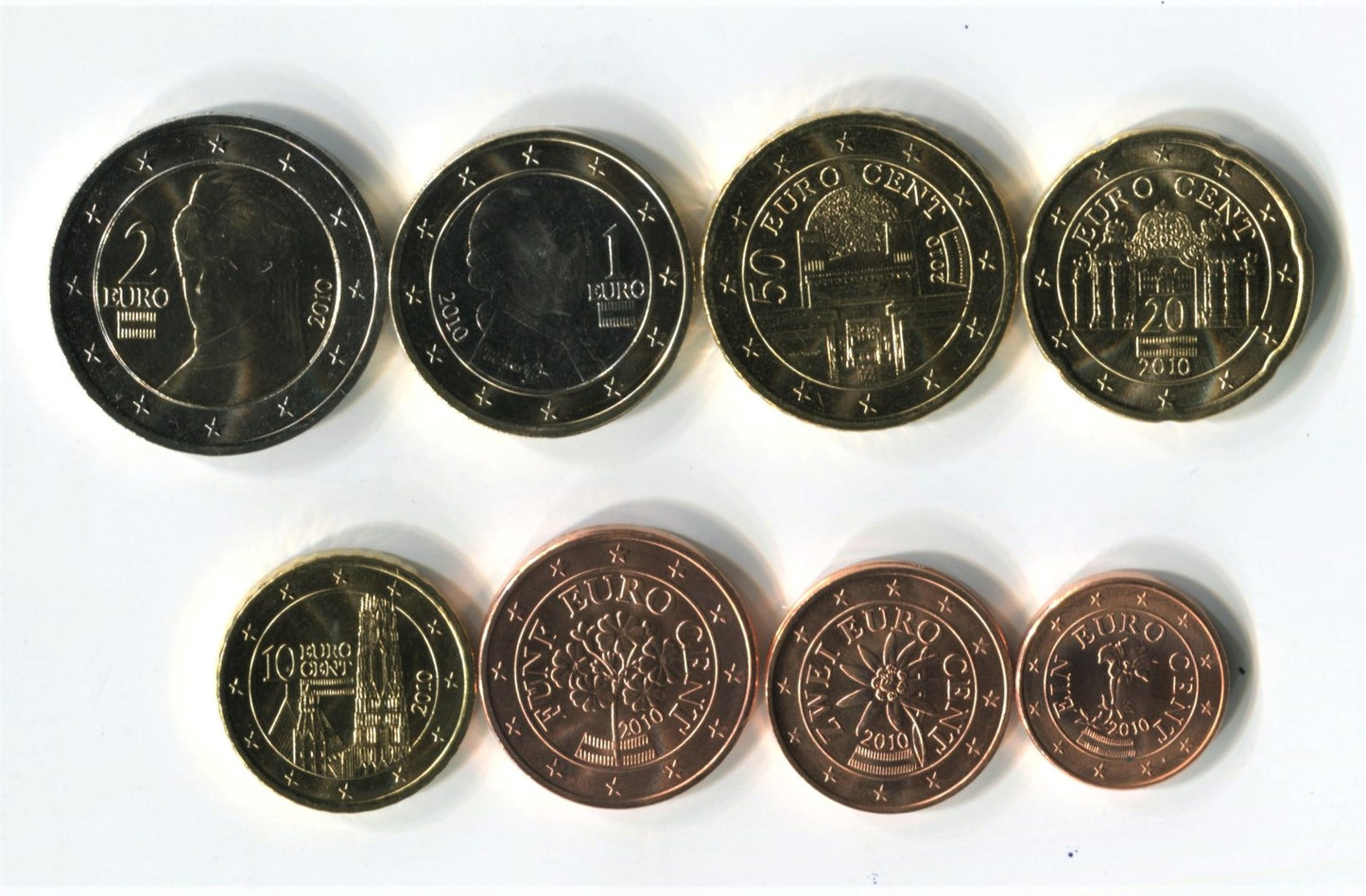 Austria - 2010 - Monedas Euros circulación - S/C / UNC - Año 2010 (8 monedas)