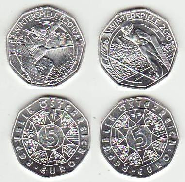 Austria - 2010 - Monedas euros en plata - S/C / UNC - 5 € Año 2010 / Olimpiada Invierno / (2 monedas)