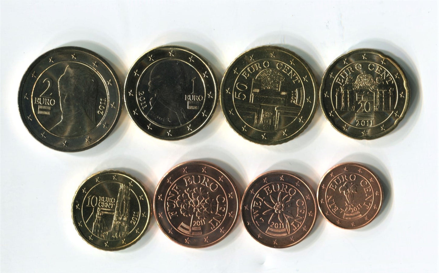 Austria - 2011 - Monedas Euros circulación - S/C / UNC - Año 2011 (8 monedas)