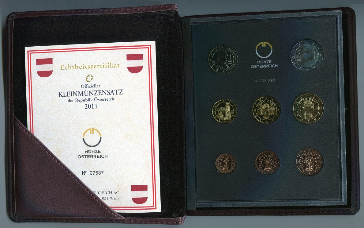 Austria - 2011 - Monedas Euros en cartera oficial - PROOF - Cartera 2011 (8 monedas)