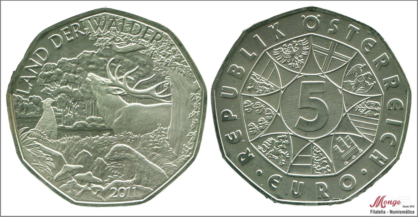 Austria - 2011 - Monedas euros en plata - Nº KM03196 - S/C / UNC - 5 € Año 2011 / Land Der Wälder / 10 gr. plata