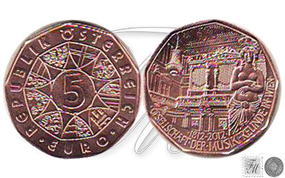 Austria - 2012 - Monedas Euros circulación - S/C / UNC - 5 € Año 2012 / Gesellschaft Musikfreunde in Wien / Cobre