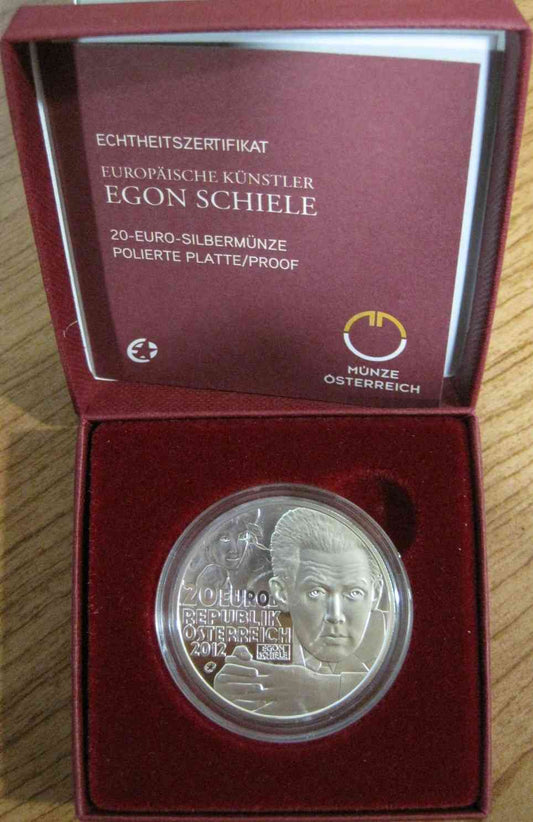 Austria - 2012 - Monedas euros en plata - PROOF - 20 € año 2012 / Egon Schiele / En estuche