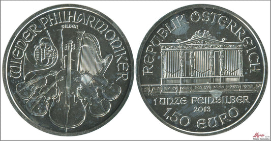 Austria - 2013 - Monedas euros en plata - FDC / MS - 1´50 € Año 2013 / Wiener Philharmoniker / 31,50 gr. plata