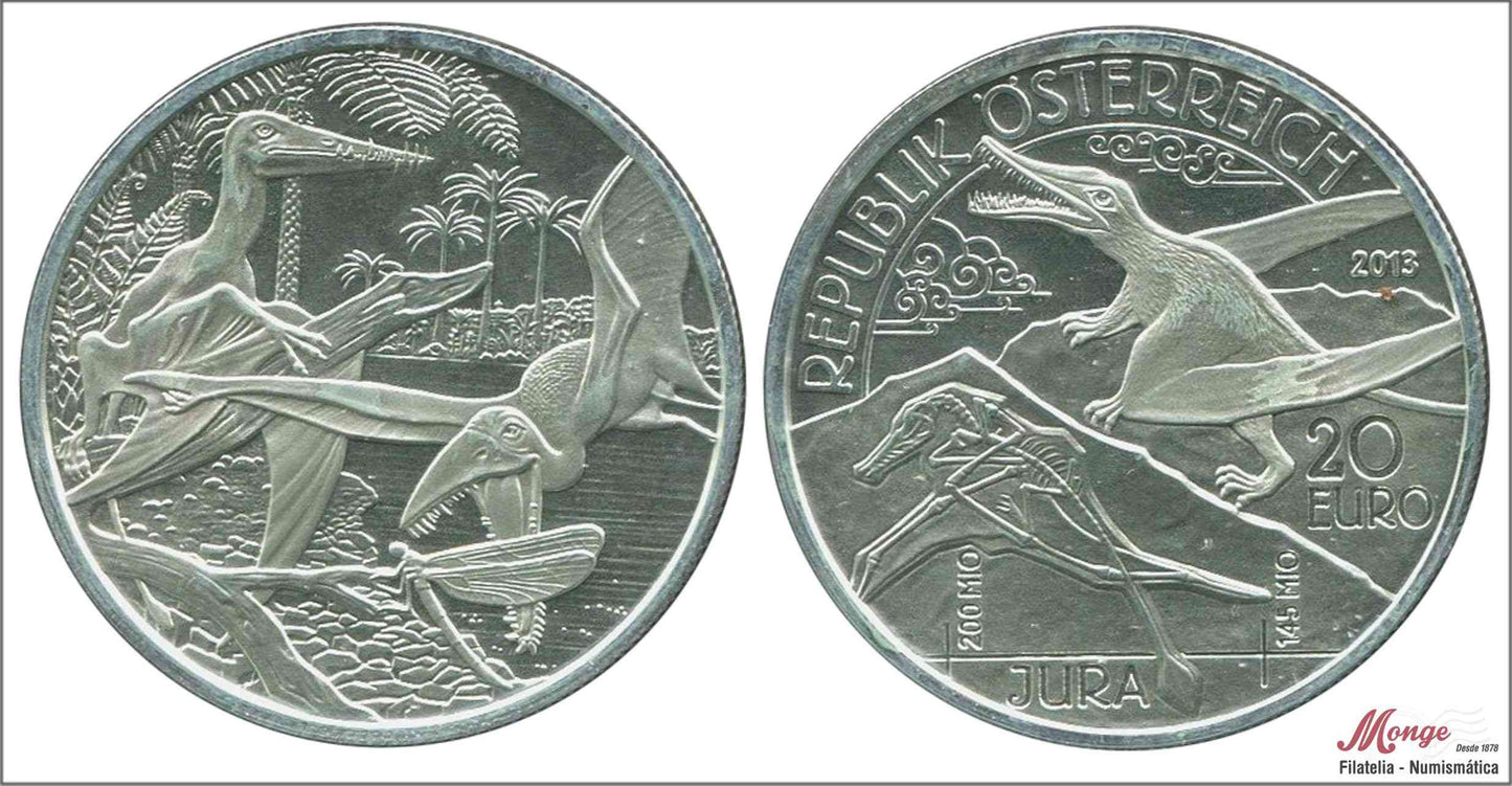 Austria - 2013 - Monedas euros en plata - Nº KM03223 - PROOF - 20 € año 2013 / Jurásico - Vida en el aire / 20 gr. plata