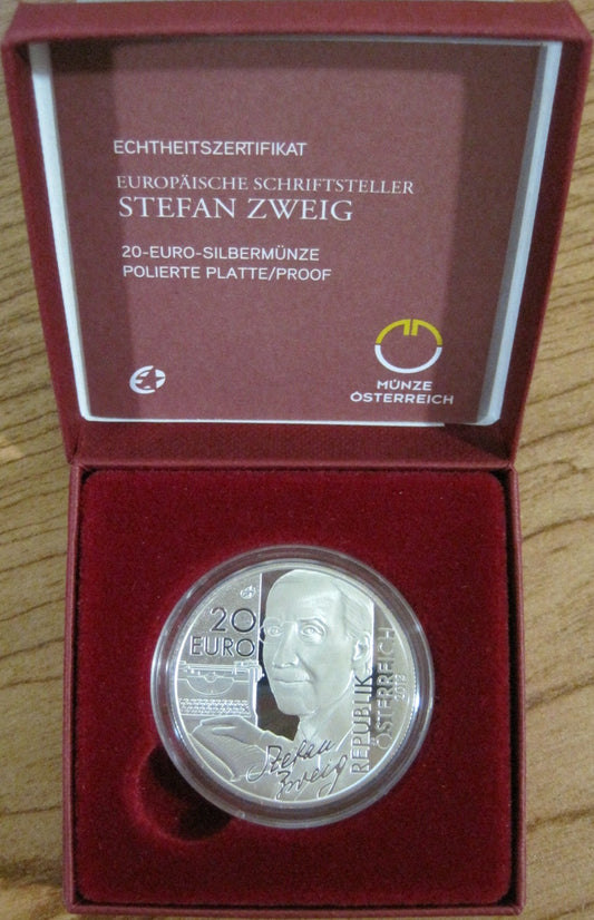 Austria - 2013 - Monedas euros en plata - PROOF - 20 € año 2013 / Stefan Zweig - Ajedrez / En estuche