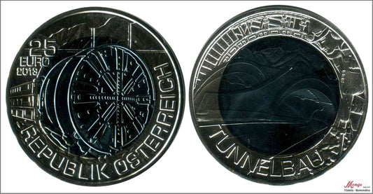 Austria - 2013 - Monedas euros en plata - PROOF - 25 € año 2013 Bimetalica / Tunelbau / En estuche