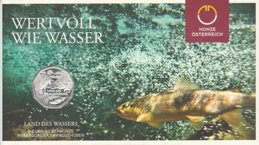 Austria - 2013 - Monedas euros en plata - S/C / UNC - 5 € Año 2013 / Land des Wassers / Fauna / En plafon oficial