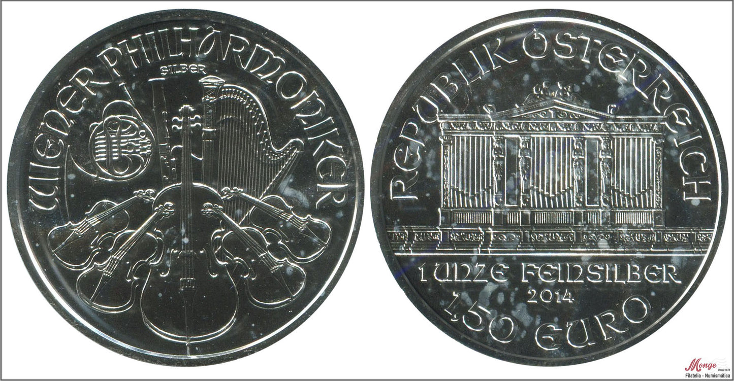 Austria - 2014 - Monedas euros en plata - FDC / MS - 1´50 € Año 2014 / Wiener Philharmoniker / 31,50 gr. plata