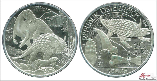 Austria - 2014 - Monedas euros en plata - Nº KM03230 - PROOF - 20 € año 2014 / Dinosaurios Prehistoricos - Cretácico / 20 gr. pl