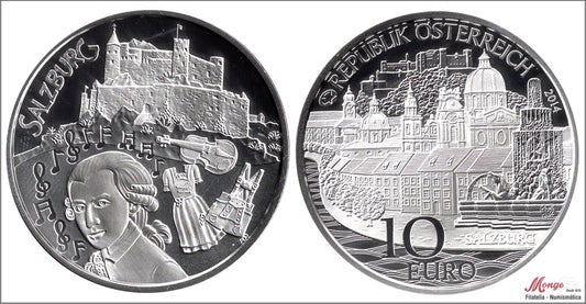 Austria - 2014 - Monedas euros en plata - PROOF - 10 € Año 2014 / / Salzburg / en caja