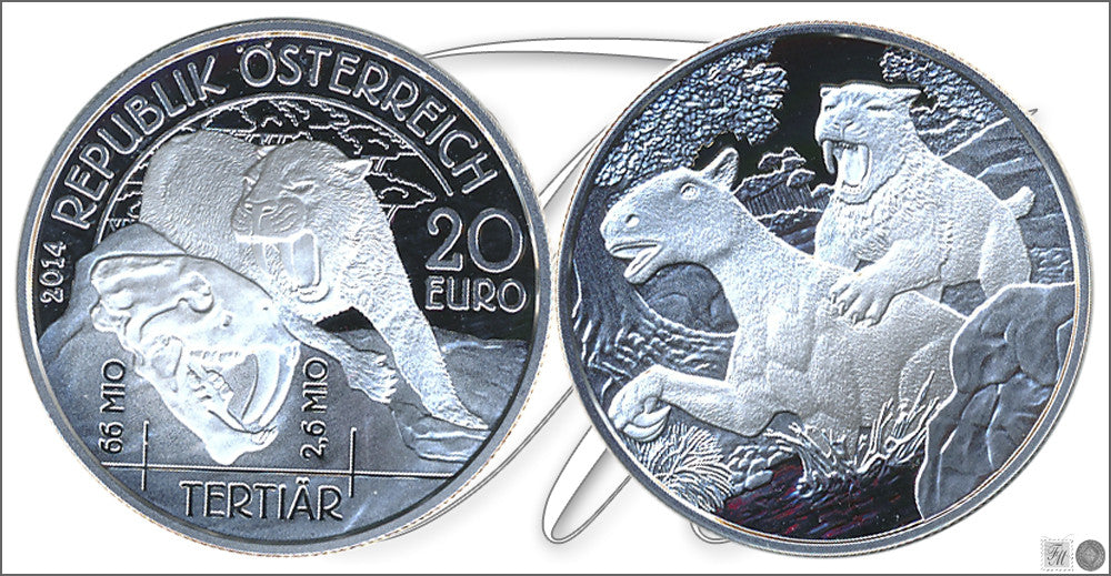 Austria - 2014 - Monedas euros en plata - PROOF - 20 € año 2014 / Prehistoricos Terciario / En estuche