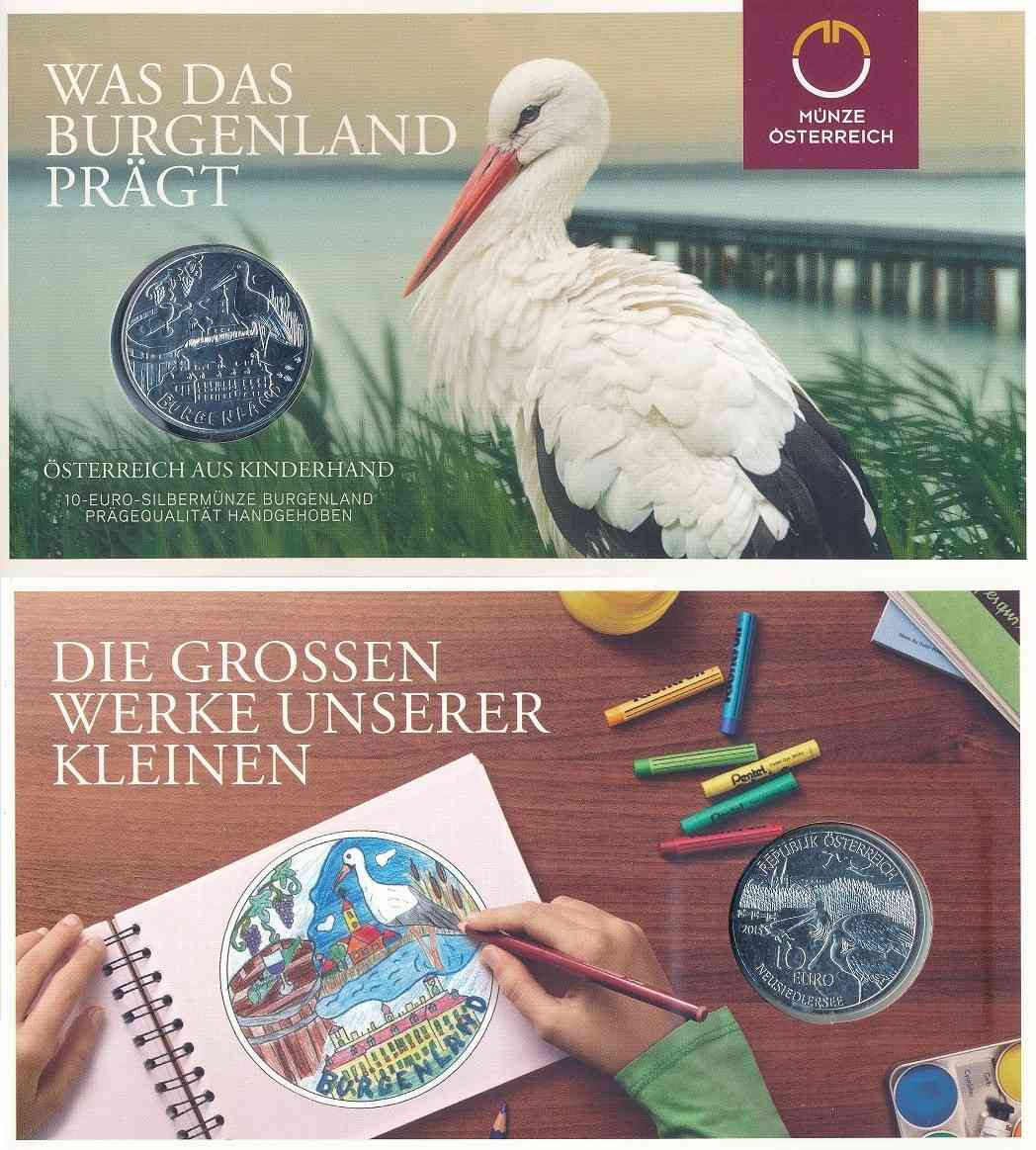 Austria - 2015 - Monedas euros en plata - FDC / MS - 10 € Año 2015 / 2ª Estado de Burgenland / en plafon oficial