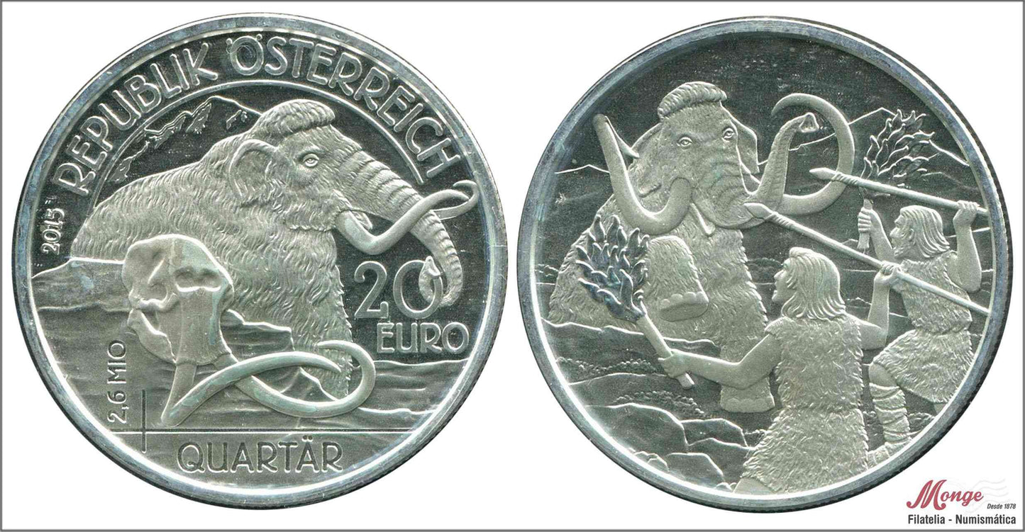 Austria - 2015 - Monedas euros en plata - Nº KM03240 - PROOF - 20 € año 2015 / Prehistoria Cuaternario / 20 gr. plata