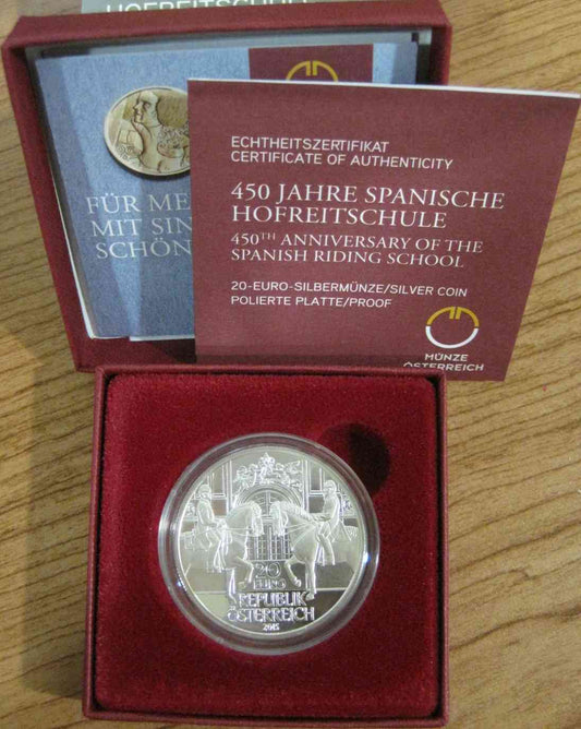 Austria - 2015 - Monedas euros en plata - PROOF - 20 € año 2015 / Escuela de Hipica / En estuche