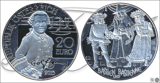 Austria - 2015 - Monedas euros en plata - PROOF - 20 € año 2015 / Mozart / En estuche