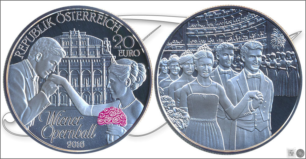 Austria - 2016 - Monedas euros en plata - PROOF - 20 € año 2016 / 1º Baile de Opera / Plata eb estuche