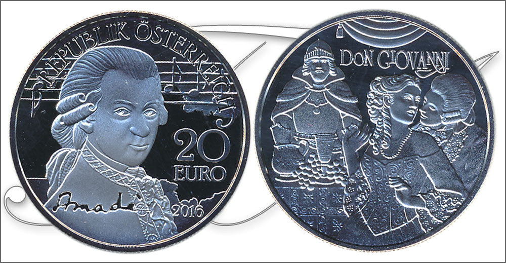 Austria - 2016 - Monedas euros en plata - PROOF - 20 € año 2016 / 1ª - Mozart Genio / en estuche