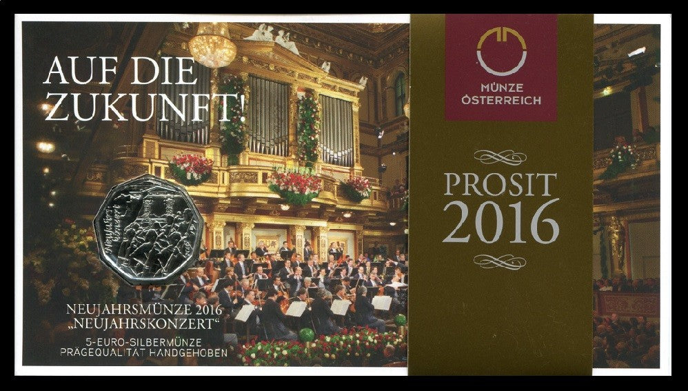 Austria - 2016 - Monedas euros en plata - S/C / UNC - 5 € Año 2016 / Concierto año nuevo / En plafon oficial