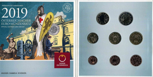 Austria - 2019 - Monedas Euros en cartera oficial - FDC / MS - Cartera 2019 (8 monedas)