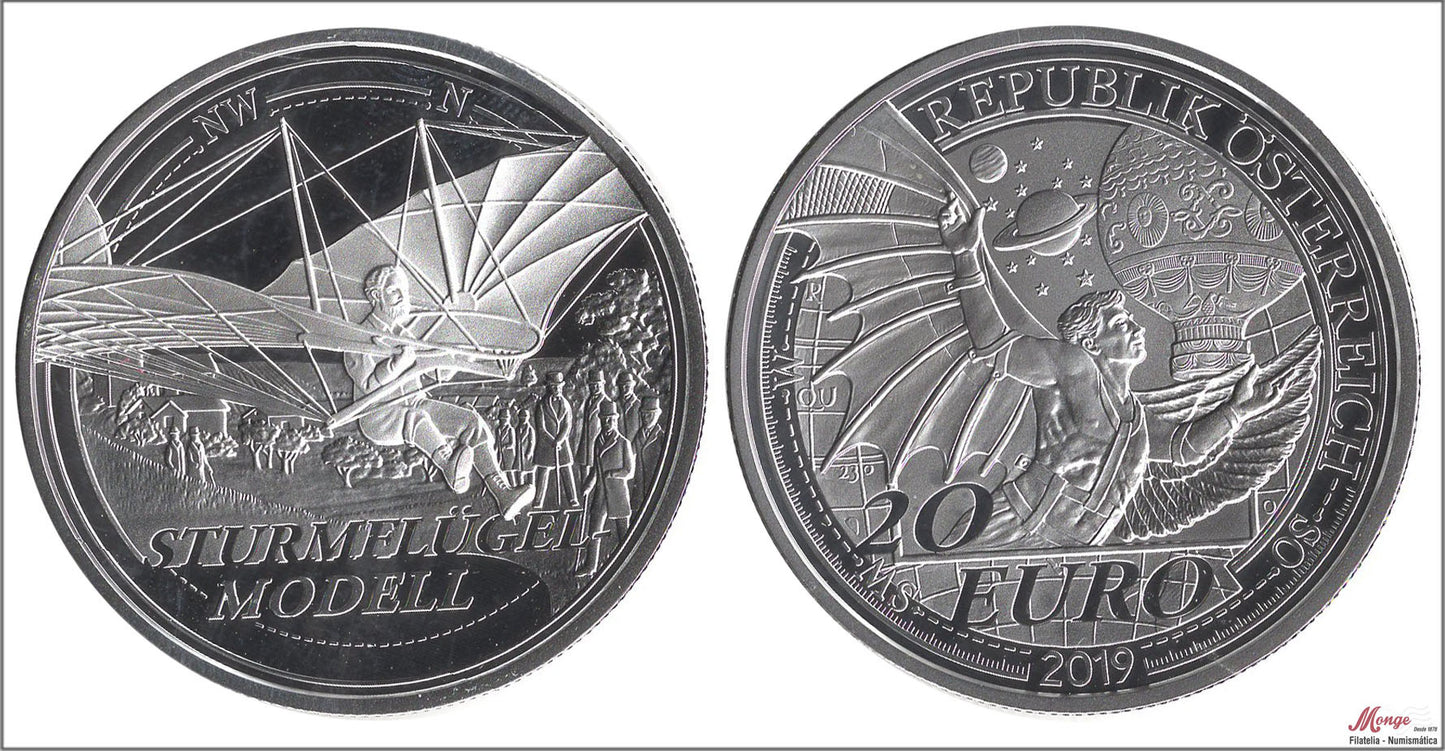 Austria - 2019 - Monedas euros en plata - FDC / MS - 20 € Año 2019 / El sueño de vuelo / En estuche