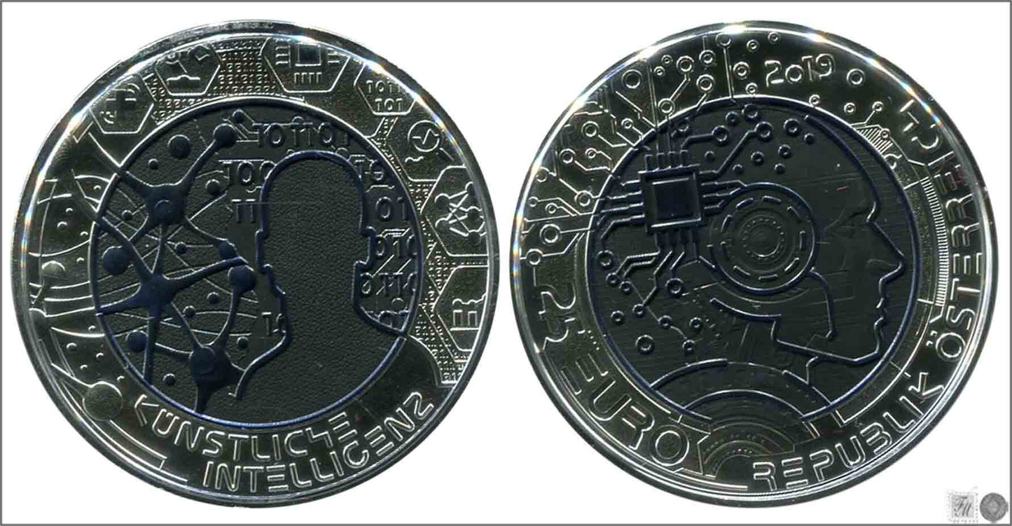 Austria - 2019 - Monedas euros en plata - PROOF - 25 € año 2019 Bimetalica Niobio / Intelligence Artificial / En estuche