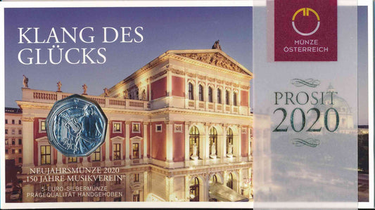 Austria - 2020 - Monedas euros en plata - S/C / UNC - 5 € Año 2020 1ª / 150º Jahre Musikverein / En plafon oficial