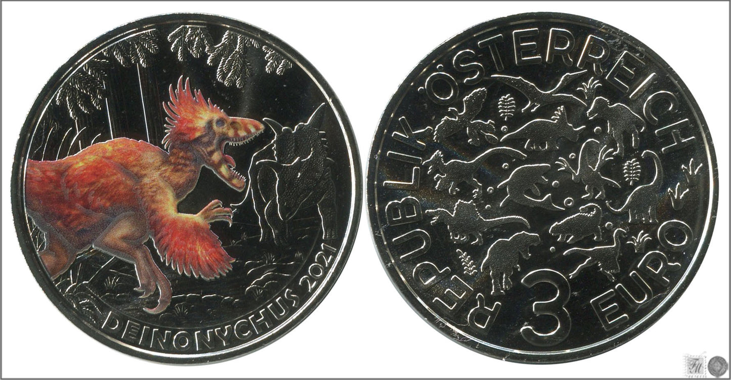 Austria - 2021 - Monedas Euros circulación - S/C / UNC - 3 € Año 2021 / 2º Deinonychus