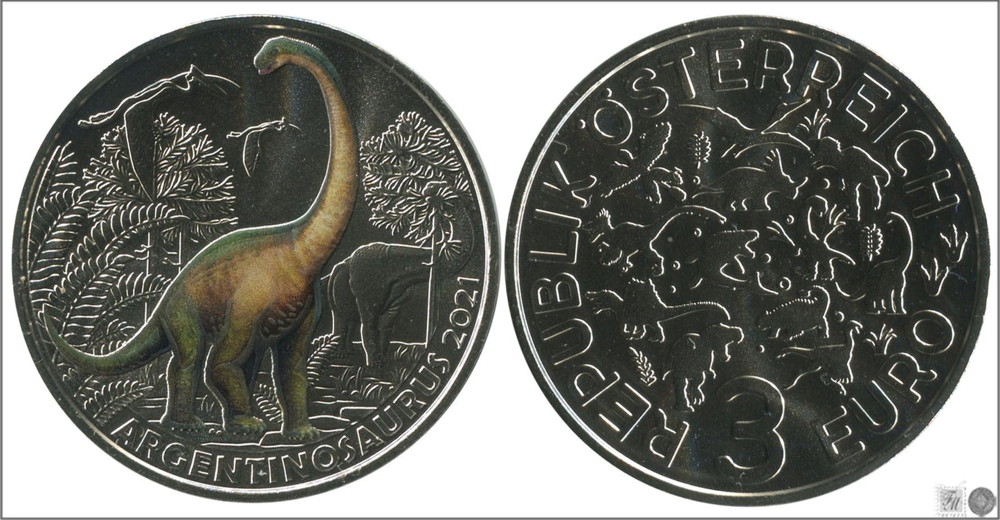 Austria - 2021 - Monedas Euros circulación - S/C / UNC - 3 € Año 2021 / 9º Argentinosaurus Huinculensis