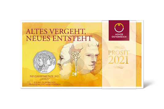 Austria - 2021 - Monedas euros en plata - S/C / UNC - 5 € Año 2021 1ª / Año Nuevo "Janus" / En plafon oficial