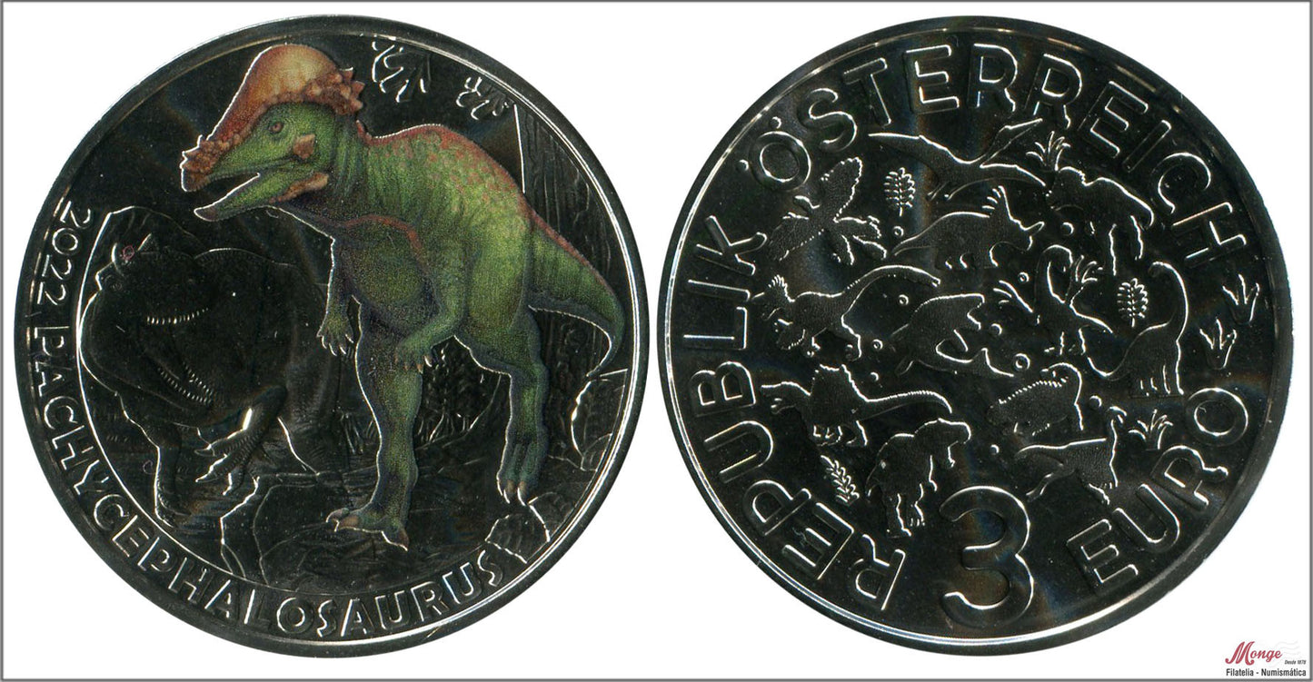 Austria - 2022 - Monedas Euros circulación - S/C / UNC - 3 € Año 2022 / 11º PACHYCEPHALOSAURUS