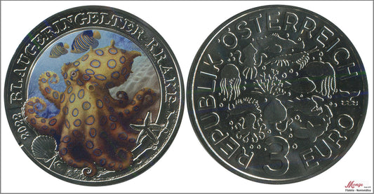 Austria - 2022 - Monedas Euros circulación - S/C / UNC - 3 € Año 2022 / Pulpo de Anillos Azules