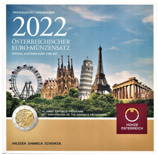 Austria - 2022 - Monedas Euros en cartera oficial - FDC / MS - Cartera 2022 (8 monedas)