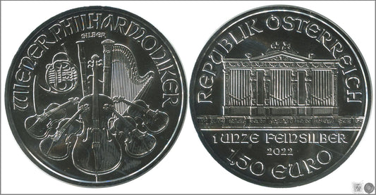 Austria - 2022 - Monedas euros en plata - FDC / MS - 1´50 € Año 2022 / Wiener Philharmoniker / 31,50 gr. plata