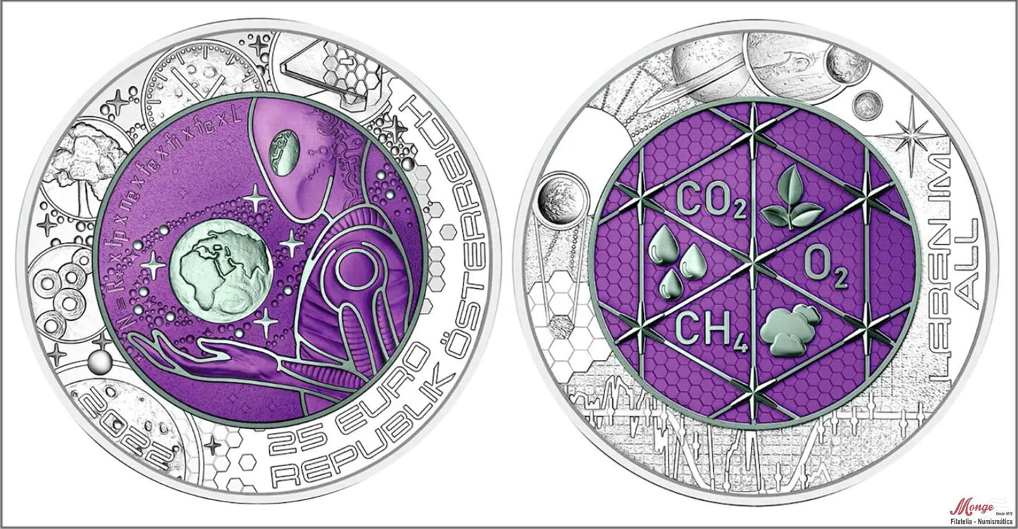 Austria - 2022 - Monedas euros en plata - FDC / MS - 25 € Año 2022 / Vida Extraterrestre / En estuche