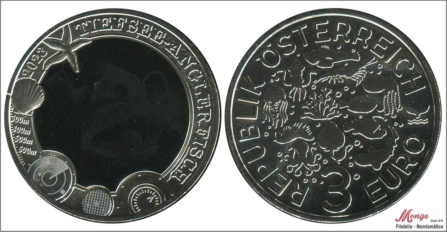 Austria - 2023 - Monedas Euros circulación - S/C / UNC - 3 € Año 2023 / 4º Tiefsee-asglerfisch Rape de aguas