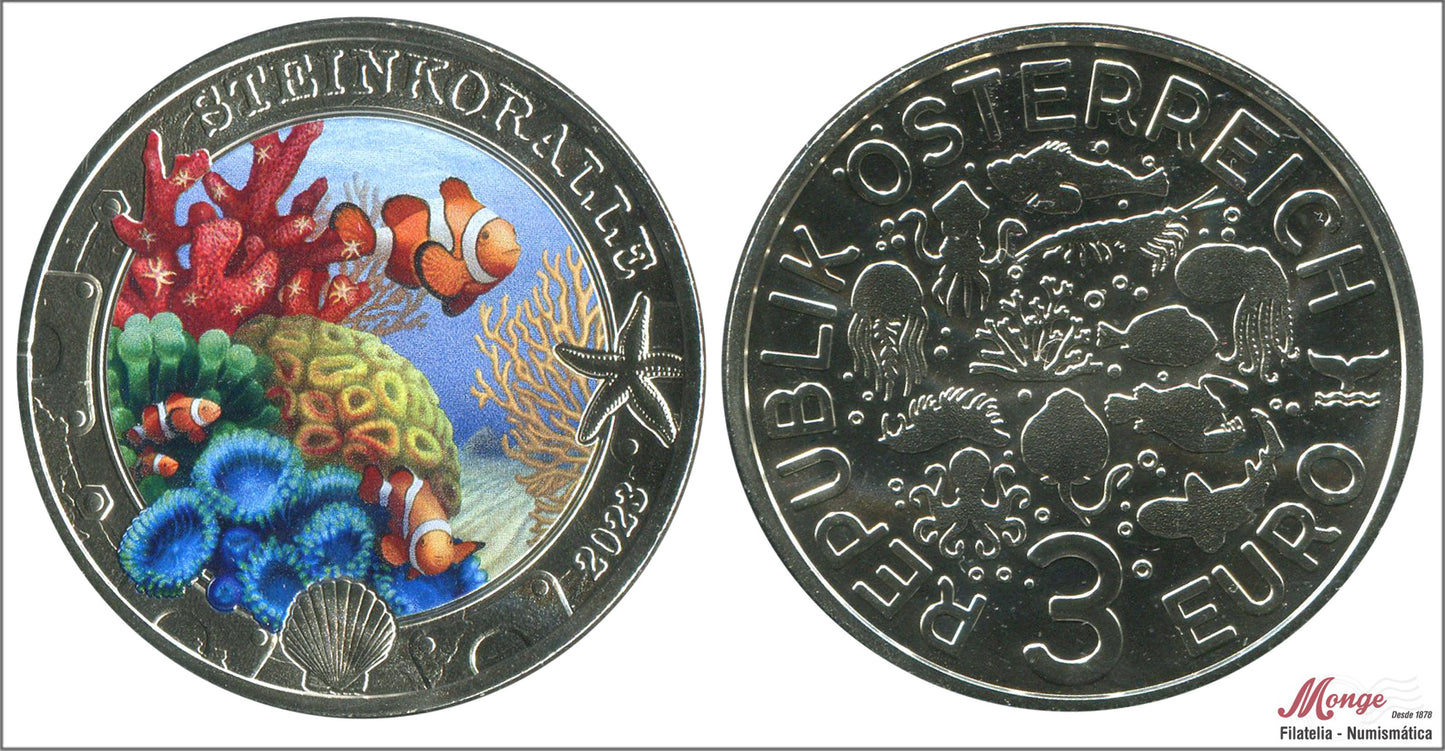 Austria - 2023 - Monedas Euros circulación - S/C / UNC - 3 € Año 2023 / 5º Stony Coral