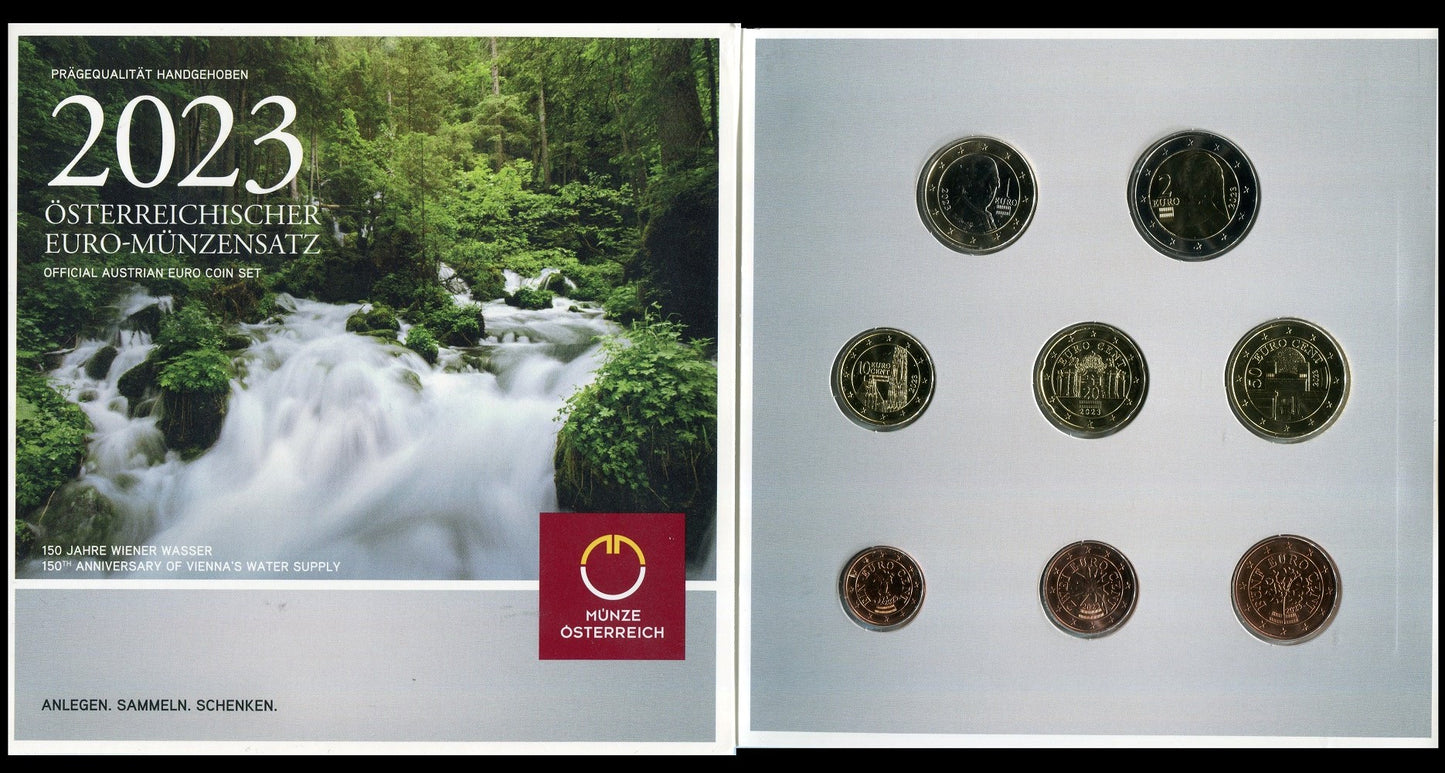 Austria - 2023 - Monedas Euros en cartera oficial - FDC / MS - Cartera 2023 (8 monedas)