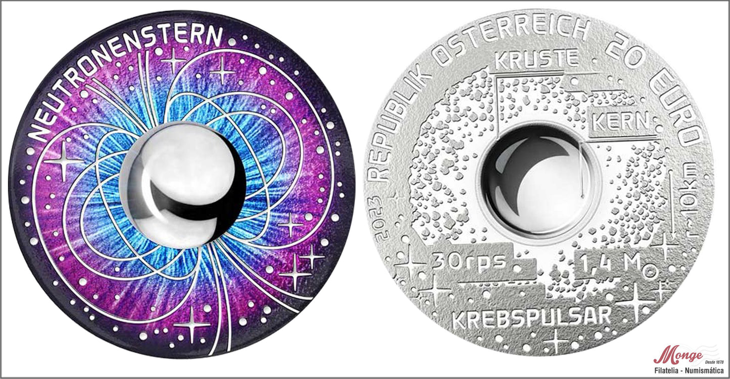 Austria - 2023 - Monedas euros en plata - PROOF - 20 € Año 2023 / Neutron Star / Color / En estuche oficial