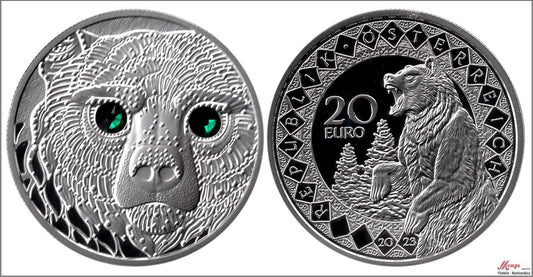 Austria - 2023 - Monedas euros en plata - PROOF - 20 € Año 2023 / Oso / En estuche oficial