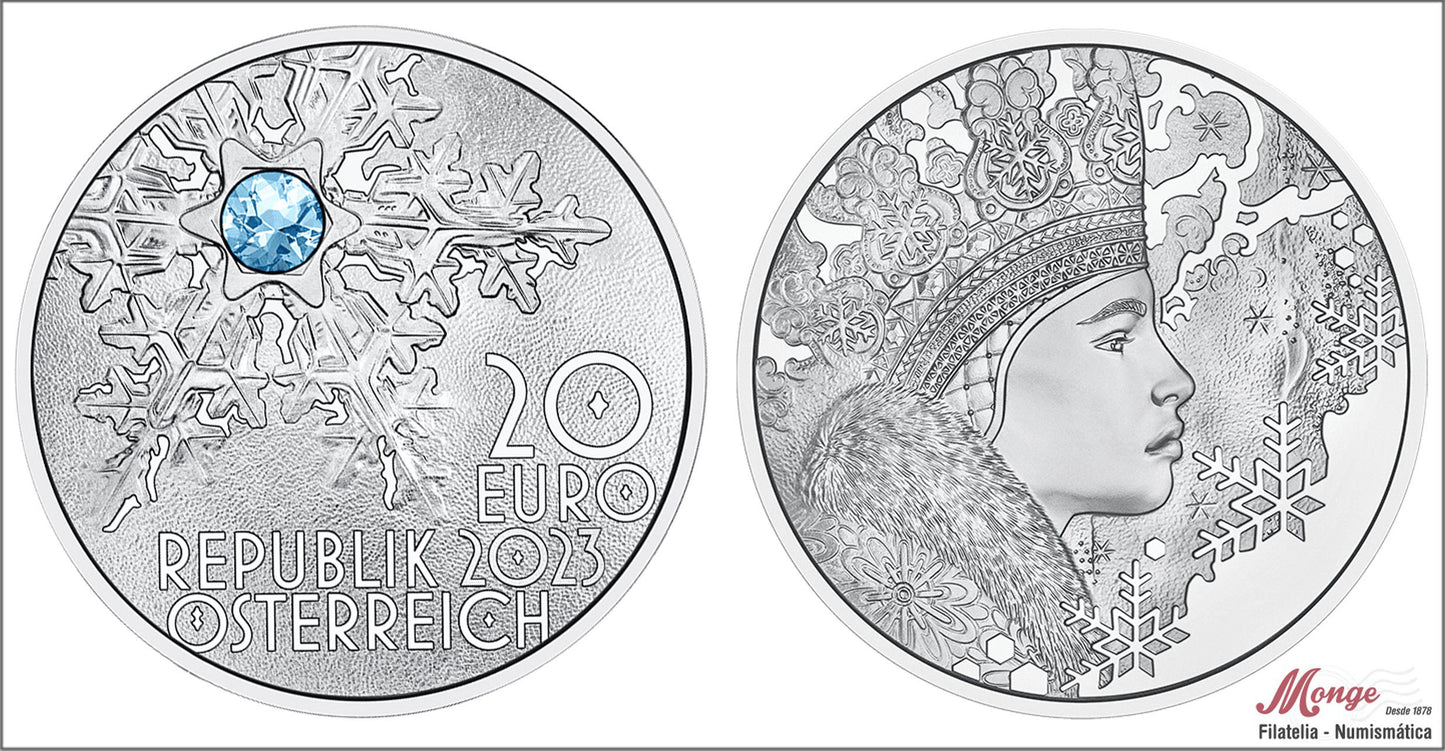 Austria - 2023 - Monedas euros en plata - PROOF - 20 € Año 2023 / Secrets of Snow / Color / En estuche oficial