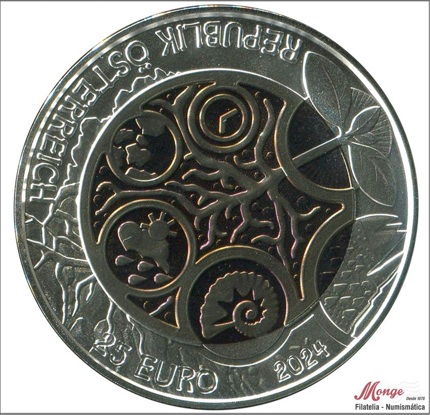 Austria - 2024 - Monedas euros en plata - FDC / MS - 25 € Año 2024 / Edaphon / En estuche