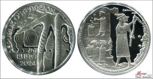 Austria - 2024 - Monedas euros en plata - PROOF - 20 € Año 2024 / Salt Mining - Mineria de Sal / En estuche oficial