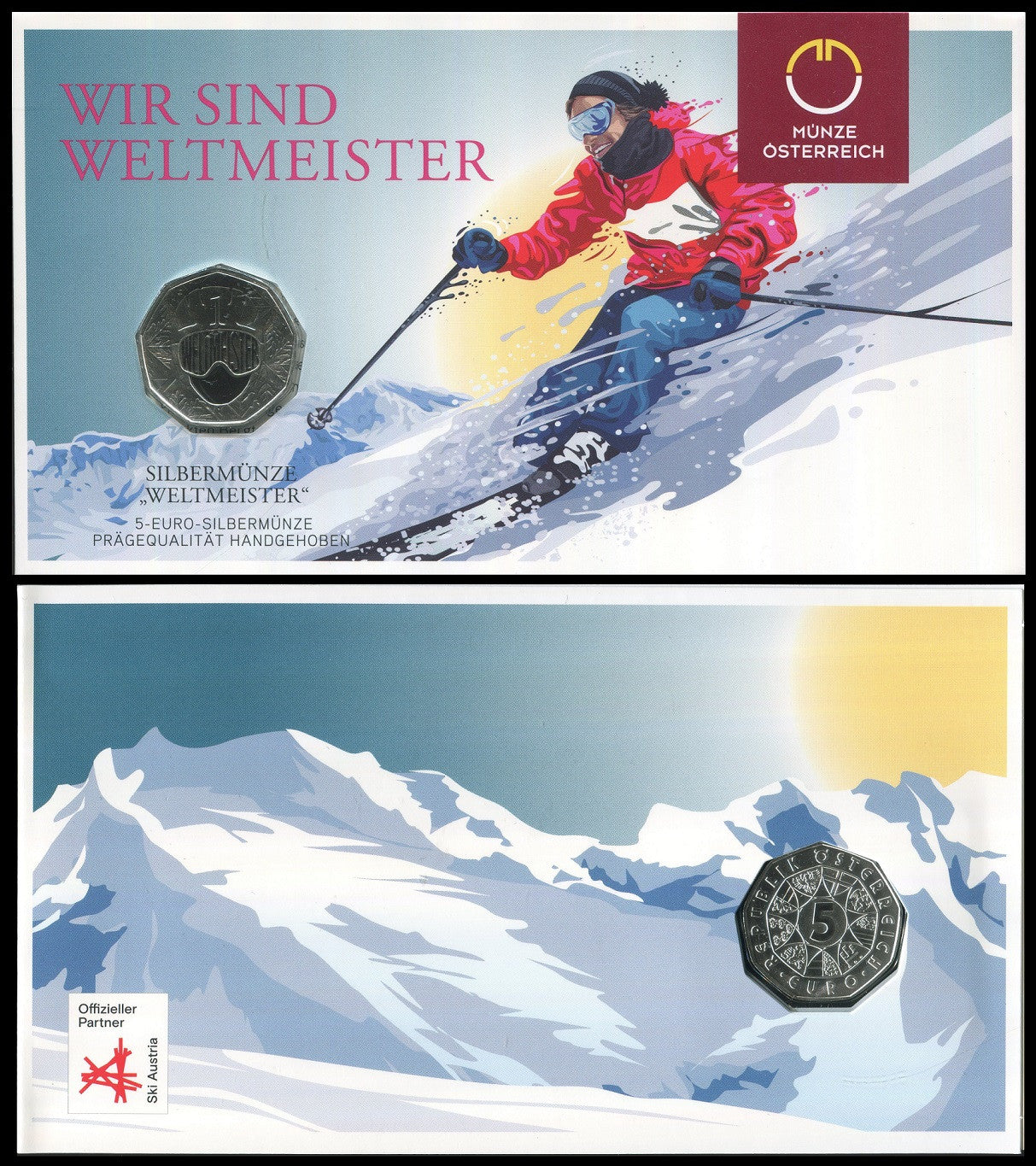 Austria - 2024 - Monedas euros en plata - S/C / UNC - 5 € Año 2024 / 3º Campeon del Mundo / En plafon oficial